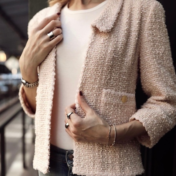 ❌SOLD❌ CHANEL 1999 SS Vintage Pink Beige Tweed Jacket CC Logo FR44 Large L Auth - Picture 3 of 17